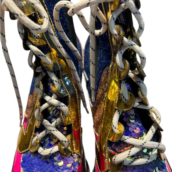 Cape Robbin Mermaid Sequin Lace Up Nell Boots Size 10 - Picture 12 of 14